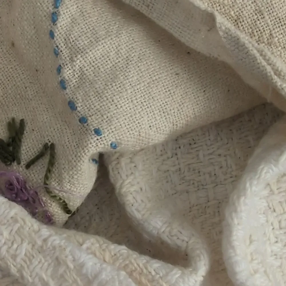 Vintage linen butterfly floral embroidered square‎ pillow cover